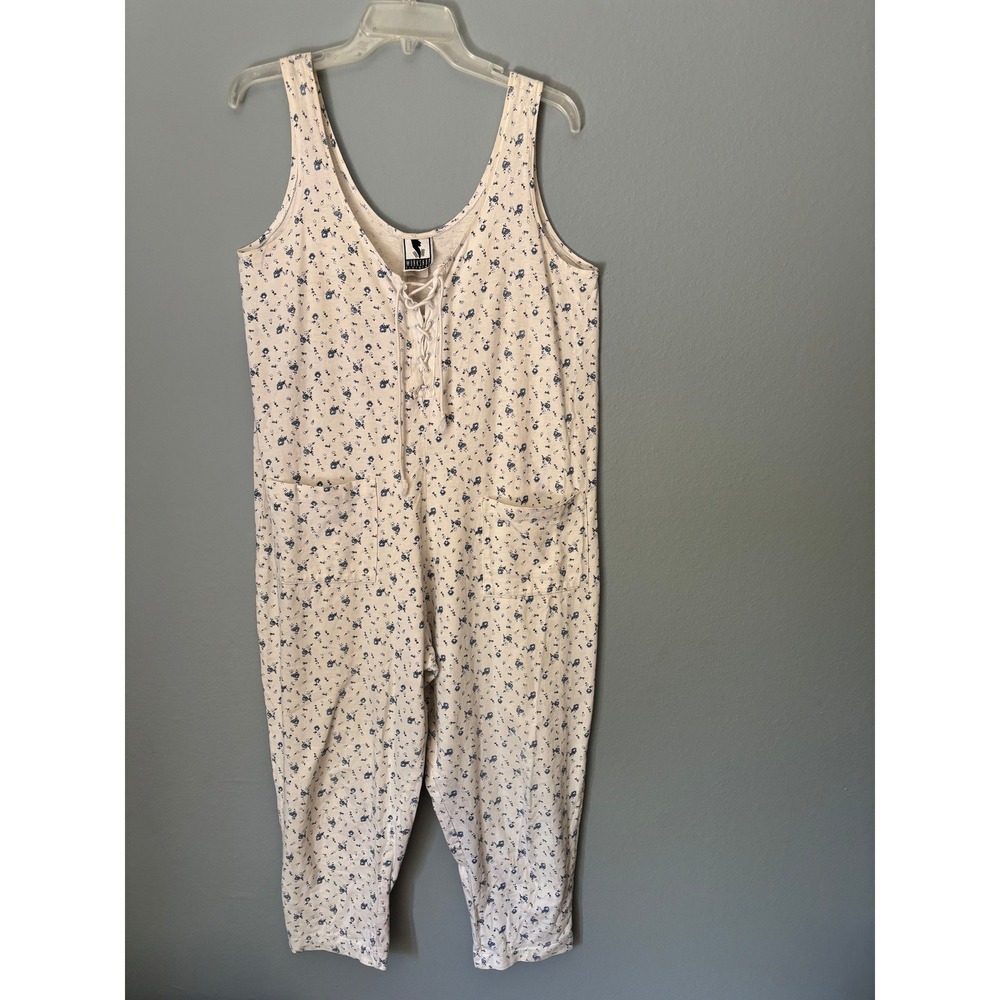 Vintage Workshop Clothing Floral Lace Up Jumpsuit Blue White Cotton Medium USA